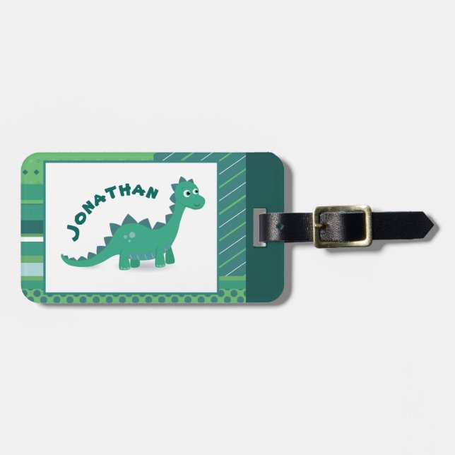 Étiquette À Bagage Dinosaur porte-bagages pour enfants. (Devant horizontal)