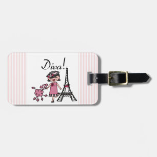 Étiquette À Bagage Diva de cheveux noirs