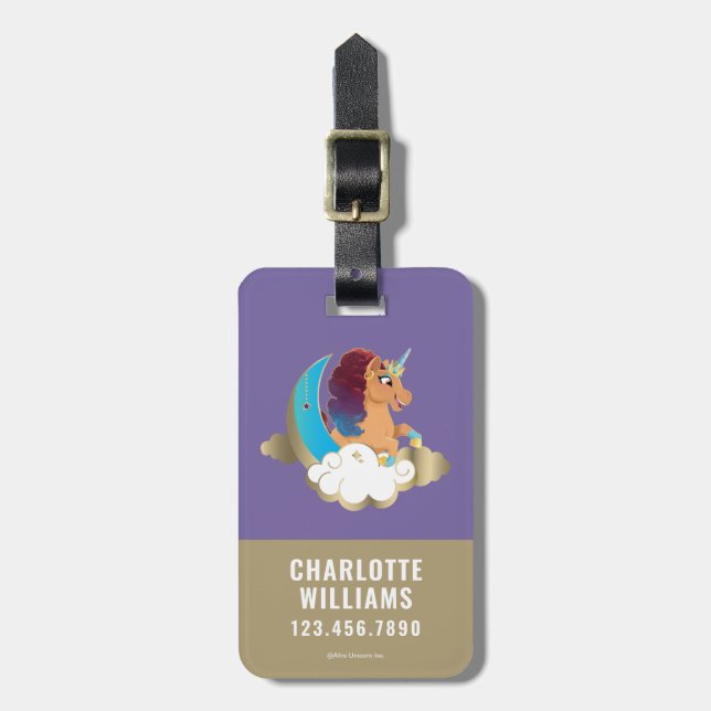 Étiquette À Bagage Divine la licorne | Lune et nuages (Devant Vertical)