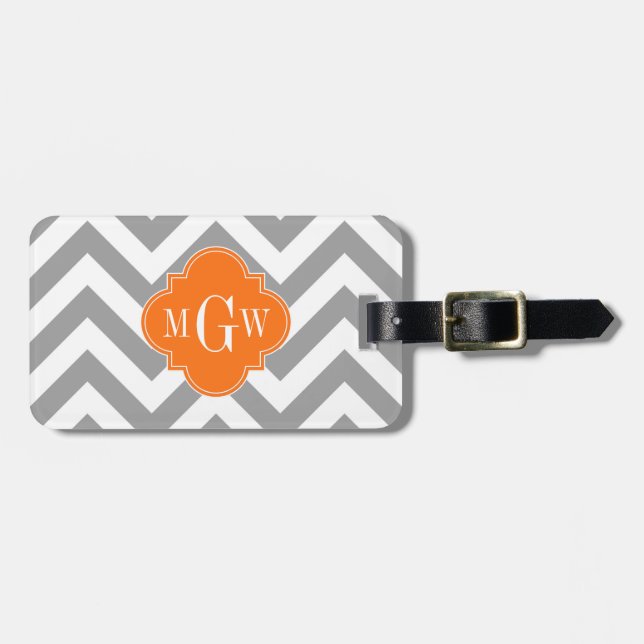 Étiquette À Bagage Dk Grey Lg Chevron Citrouille Quatrefoil 3 Monogra (Devant horizontal)