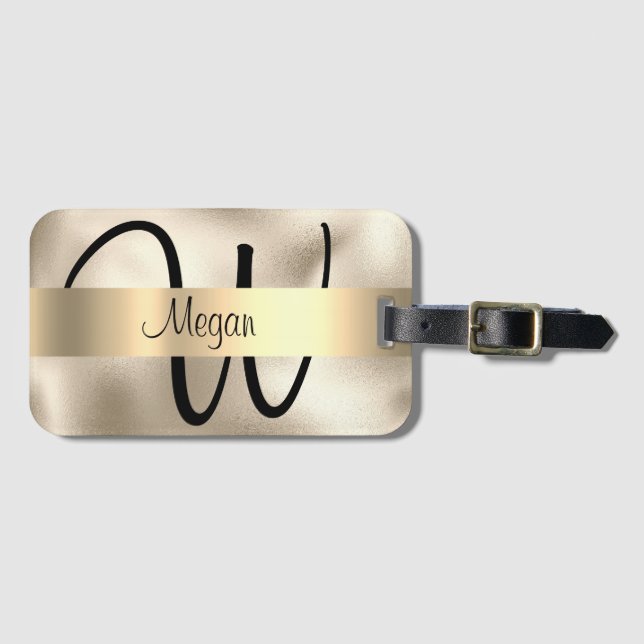 Étiquette À Bagage do-it-yourself Name/Lg.Monogram Script Blk. Texte  (Devant Horizontal)