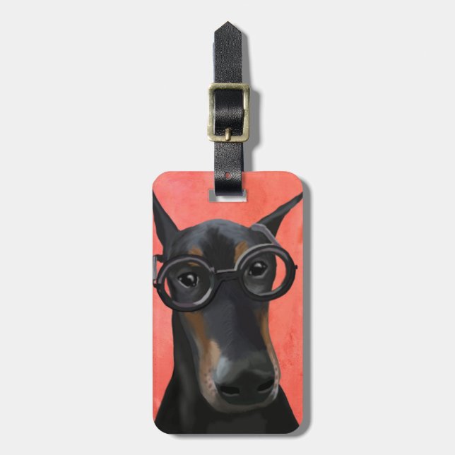 Étiquette À Bagage Doberman avec lunettes (Devant Vertical)