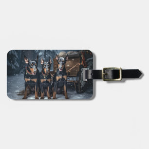 Étiquette À Bagage Doberman Enneigé Traîneau Décor Noël