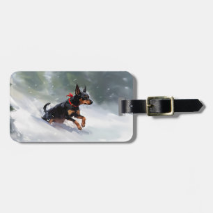 Étiquette À Bagage Doberman Pinscher neige de Noël hiver