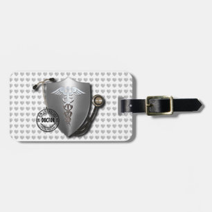 Étiquette À Bagage Docteur Symbols Caduceus On Stethoscope et timbre