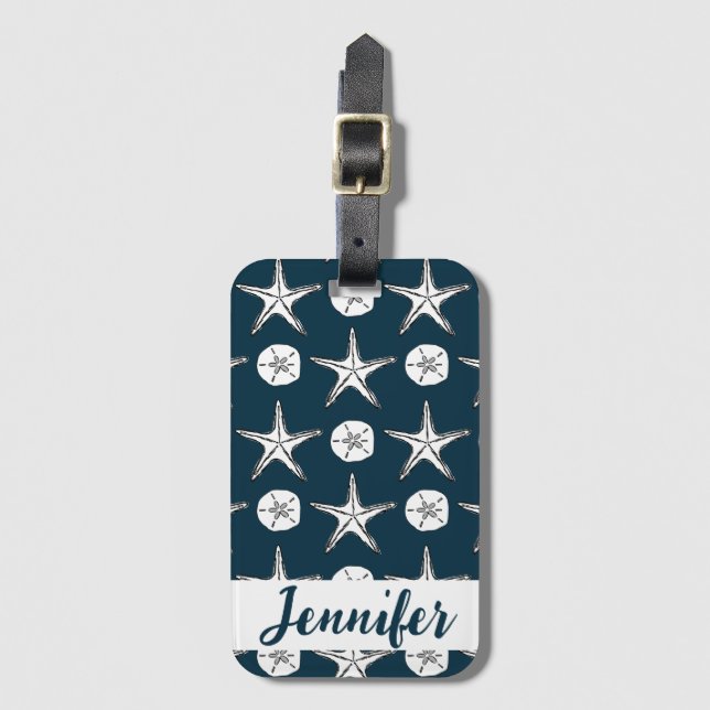 Étiquette À Bagage Dollar De Poisson Et De Sable Motif Dessin Océan (Devant Vertical)