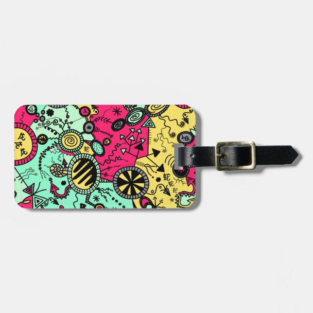 Étiquette À Bagage Doodle couleur fou (Devant horizontal)