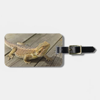 Étiquette À Bagage Dragon barbu sur du bois