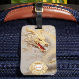 Étiquette À Bagage Dragon doré et ivoire majestueux