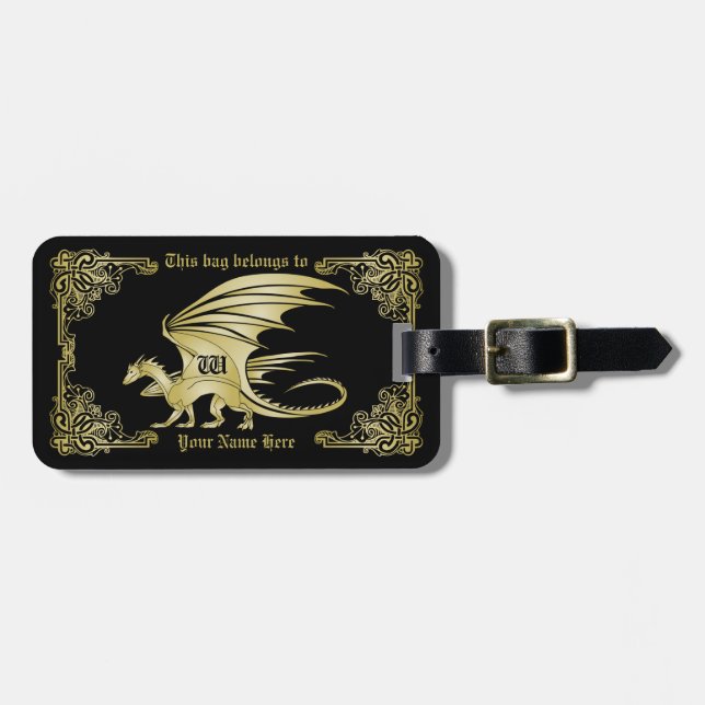 Étiquette À Bagage Dragon Monogramme Gold Frame Couverture De Livre T (Devant horizontal)