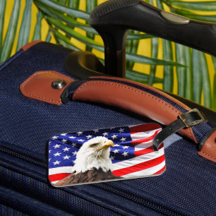 Étiquette À Bagage Drapeau américain et aigle à tête blanche
