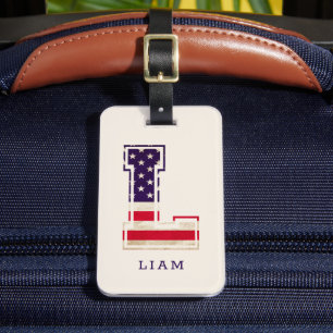 Étiquette À Bagage Drapeau américain moderne Monogramme L