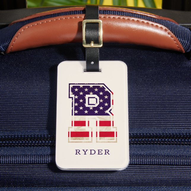 Étiquette À Bagage Drapeau américain moderne Monogramme R (Insitu Rectoal 2)