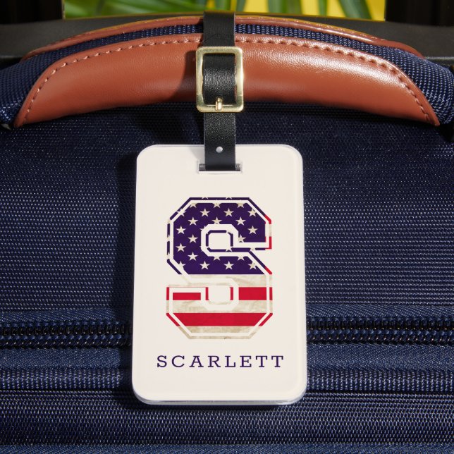 Étiquette À Bagage Drapeau américain moderne Monogramme S (Insitu Rectoal 2)