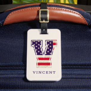Étiquette À Bagage Drapeau américain moderne Monogramme V