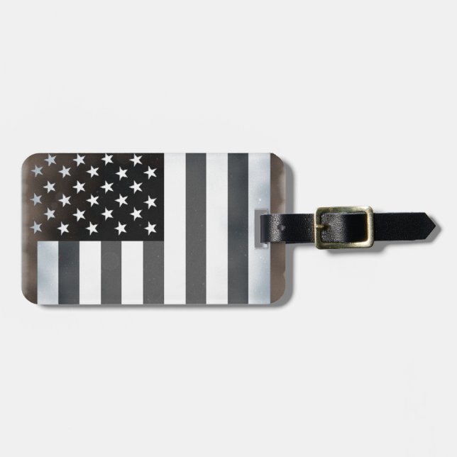 Étiquette À Bagage Drapeau américain noir et blanc (Devant horizontal)