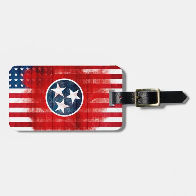 Étiquette À Bagage Drapeau américain rustique de Tennessean (Devant horizontal)
