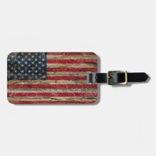 Étiquette À Bagage Drapeau américain vintage en bois