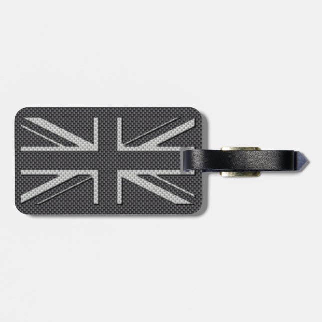 Étiquette À Bagage Drapeau britannique noir et gris en fibre de carbo (Dos horizontal)