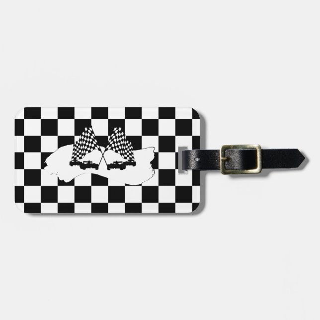 Étiquette À Bagage Drapeau Checker et voitures de course (Devant horizontal)
