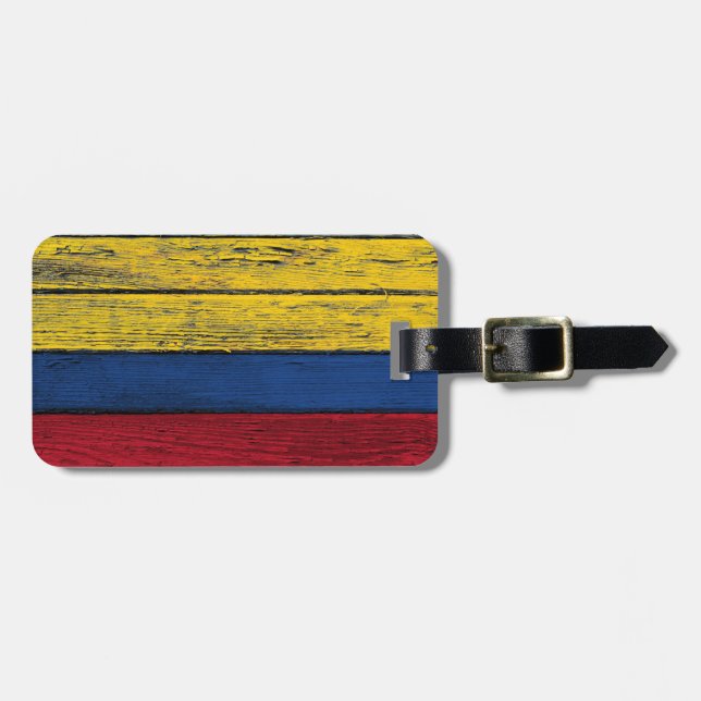 Étiquette À Bagage Drapeau colombien avec l'effet en bois (Devant horizontal)