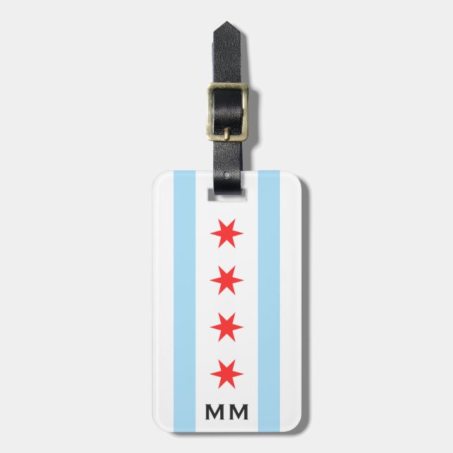 Étiquette À Bagage Drapeau de Chicago et monogramme (Devant Vertical)