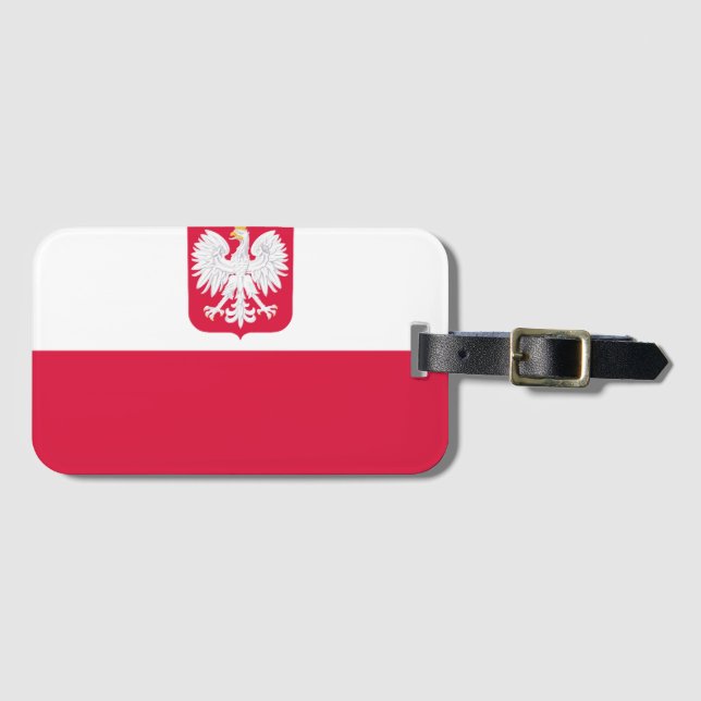 Étiquette À Bagage Drapeau de la Pologne (avec armoiries) (Devant Horizontal)