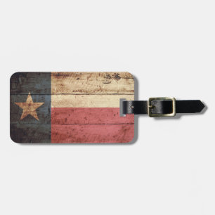 Étiquette À Bagage Drapeau d'état du Texas sur le vieux grain en bois