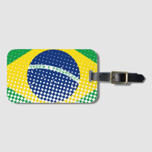 Étiquette À Bagage Drapeau Du Brésil Avec Effet Halftone