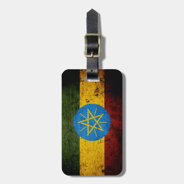 Étiquette À Bagage Drapeau grunge noir de l'Ethiopie (Devant Vertical)