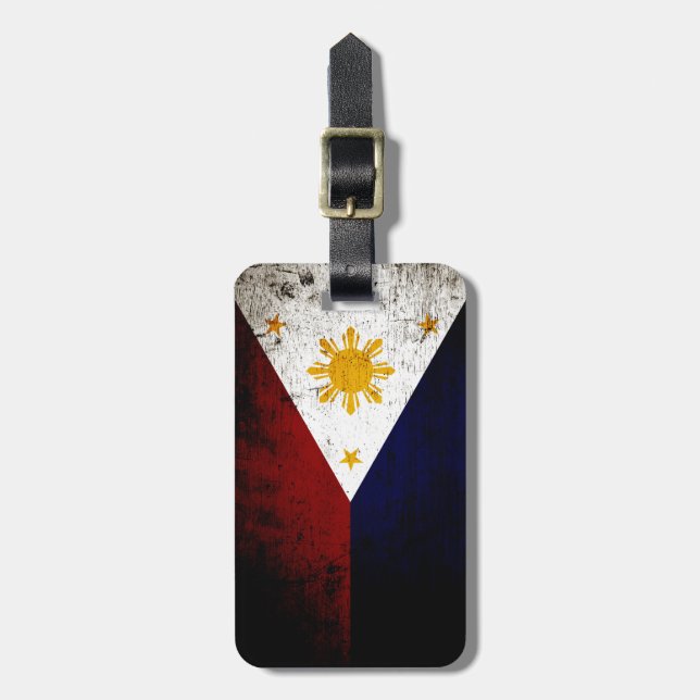 Étiquette À Bagage Drapeau grunge noir de Philippines (Devant Vertical)