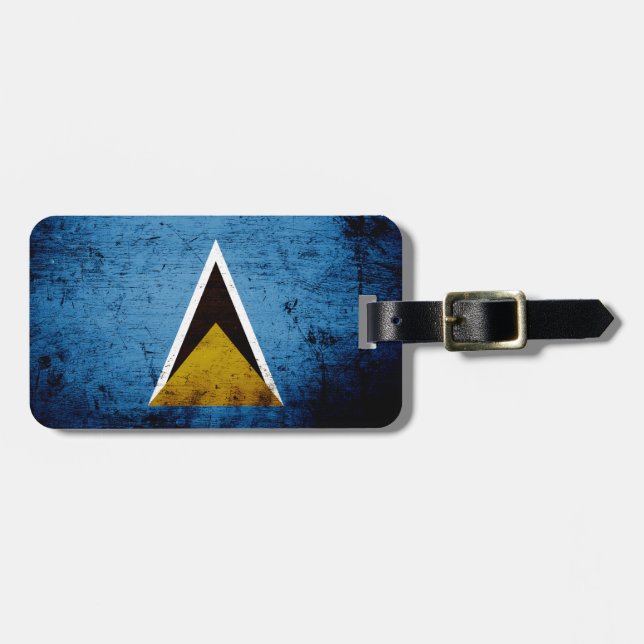 Étiquette À Bagage Drapeau grunge noir de Sainte-Lucie (Devant horizontal)