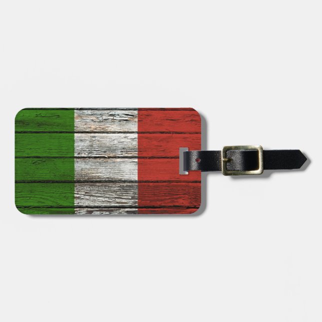 Étiquette À Bagage Drapeau italien avec l'effet en bois approximatif (Devant horizontal)