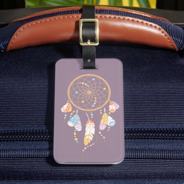 Étiquette À Bagage Dreamcatcher de Boho Tribal sur Purple (Insitu Rectoal 2)