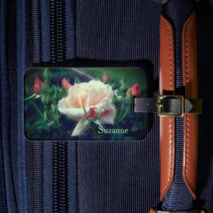 Étiquette À Bagage Dreamy Peach Rose Et Bureaux Personnalisés