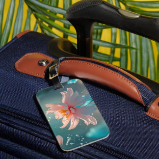 Étiquette À Bagage Dreamy Pink Lotus and Butterfly in Aqua Water