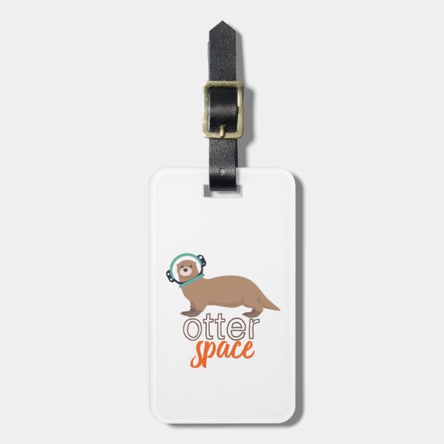 Étiquette À Bagage Drôle Animal Puns Humour Otter Space Cartoon (Devant Vertical)