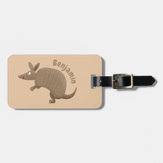 Étiquette À Bagage Drôle armadillo joyeux dessin animé (Devant horizontal)