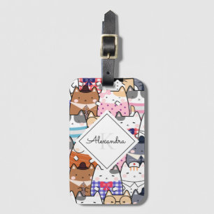 Étiquette À Bagage Drôle Cartoonish Chats Kitten Motif Monogramme Enf