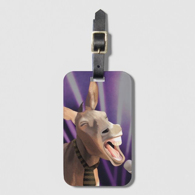 Étiquette À Bagage Drôle chanter âne ferme animal violet Arrière - pl (Devant Vertical)