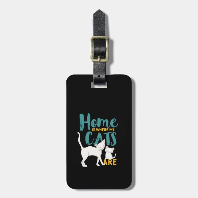 Étiquette À Bagage Drôle Humour Chat Maison Est Où Les Chats Sont (Devant Vertical)