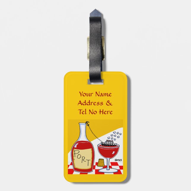 Étiquette À Bagage Drôle Port Vin Cartoon Balises des bagages (Dos Vertical)