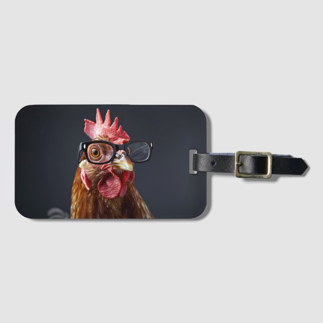 Étiquette À Bagage Drôle poulet portant des lunettes (Devant Horizontal)