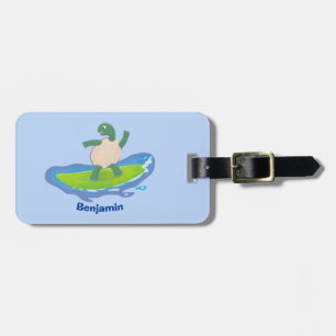 Étiquette À Bagage Drôle tortue vague de surf dessin animé