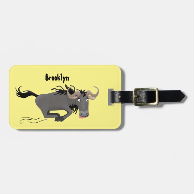 Étiquette À Bagage Drôle wildebeest tourner dessin animé illustration (Devant horizontal)