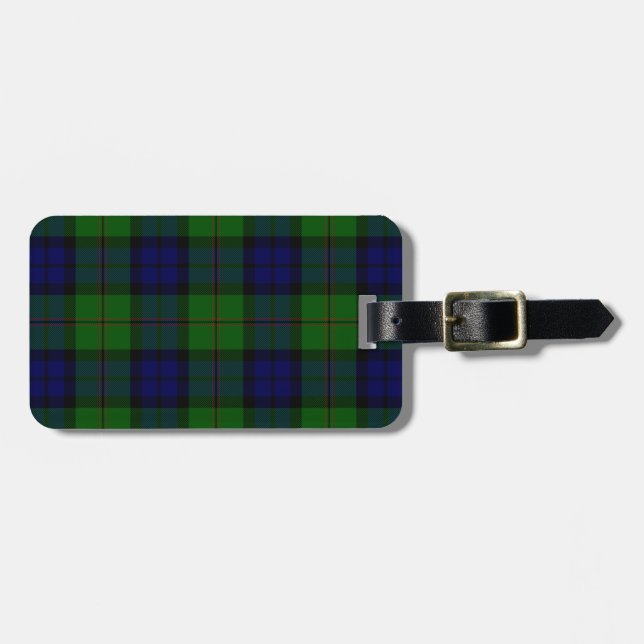 Étiquette À Bagage Dundas tartan bleu vert plaid (Devant horizontal)