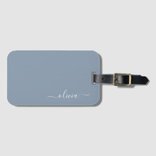 Étiquette À Bagage Dusty Blue minimaliste moderne Monogramme élégant
