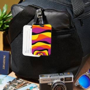 Étiquette À Bagage Ebb et flux 4 - Noir, rose, orange et jaune