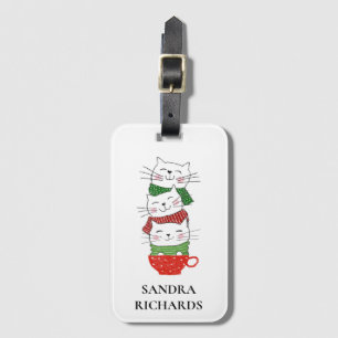 Étiquette À Bagage Écharpes de coupe de chats de Noël Rouges Verts De