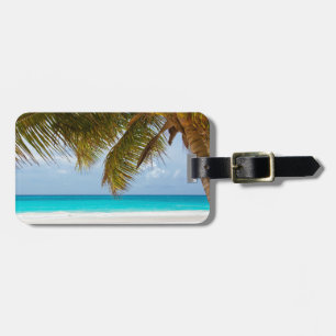 Étiquette À Bagage échouez la mer tropicale de sable d'île d'arbre de